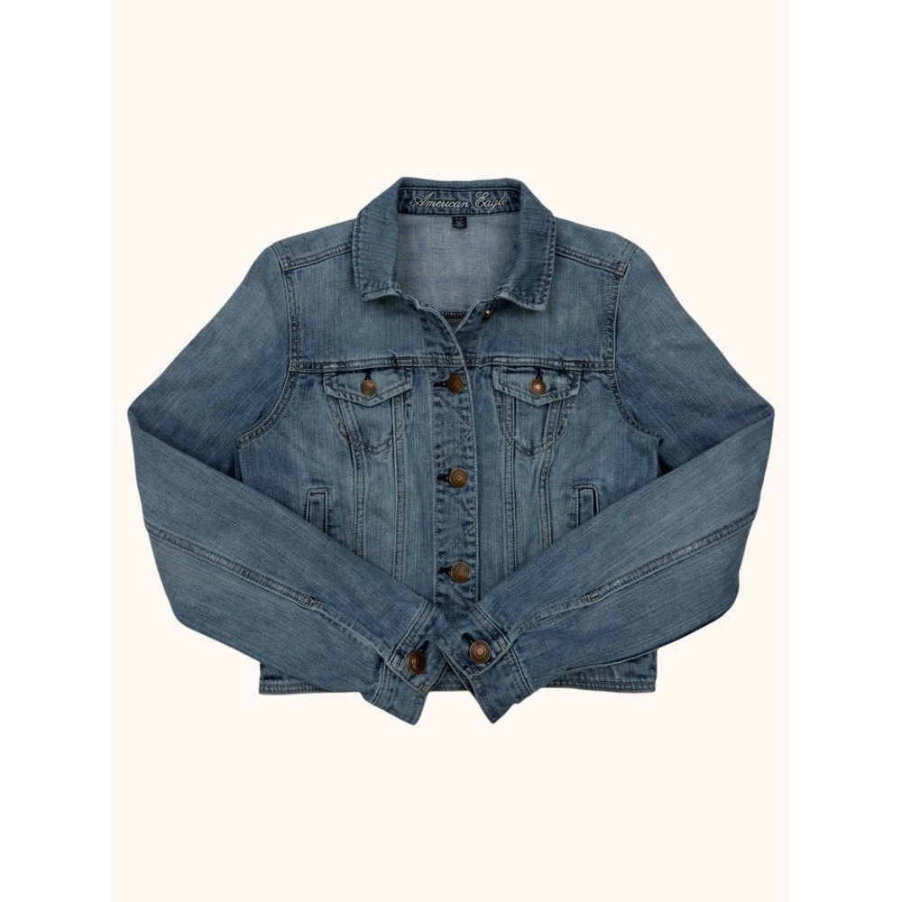 American Eagle Denim Trucker Jacket Medium Wash Blue Mens XS